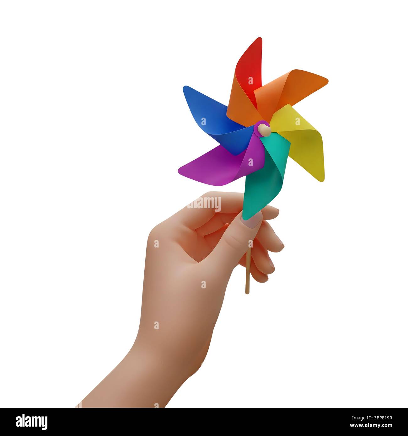 Pinwheel Hand Hand Holding a Colorful Rainbow Pinwheel Minimalist 3D Rendering in a ...