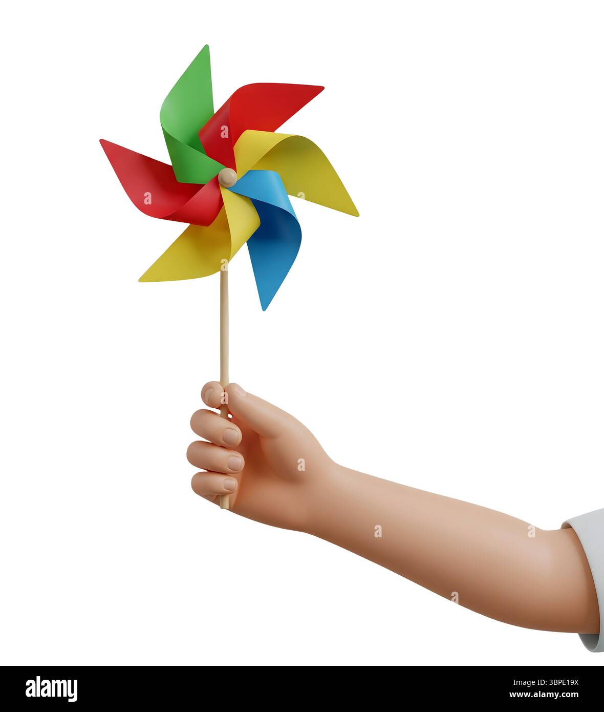 Pinwheel Hand Hand Holding a Colorful Rainbow Pinwheel Minimalist 3D Rendering in a ...