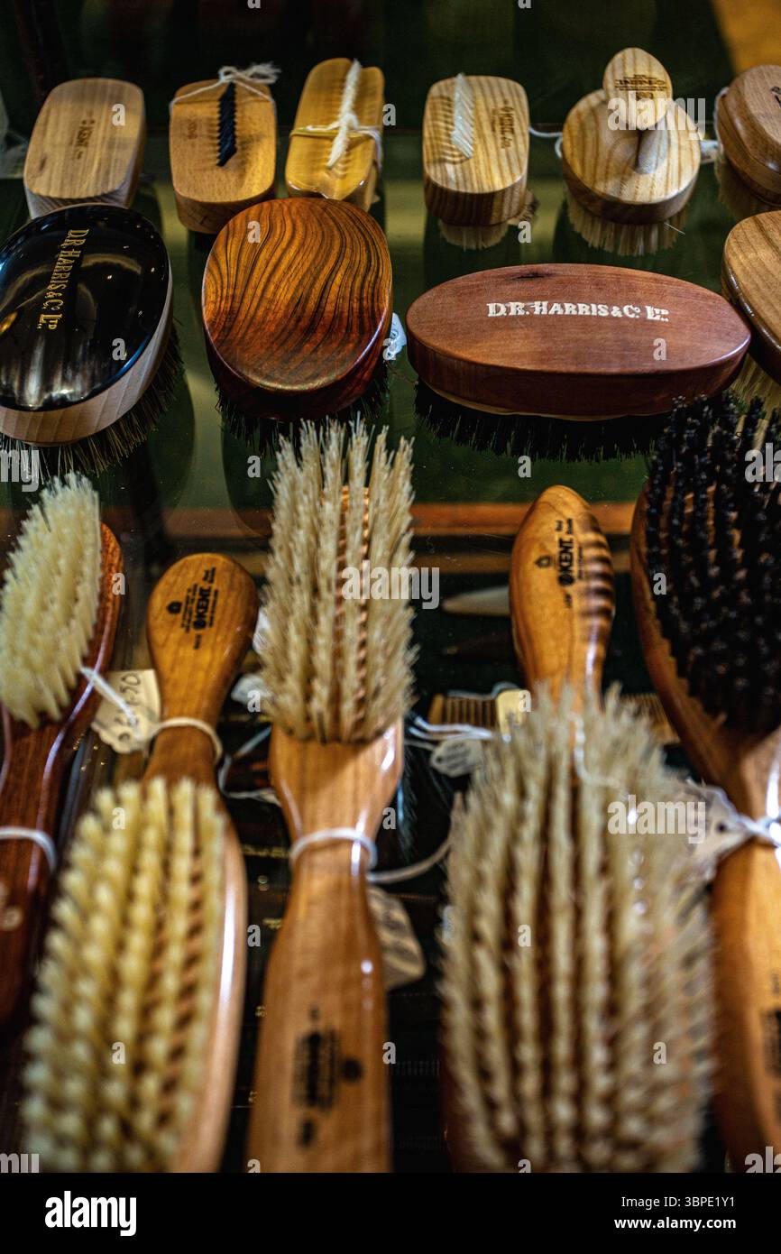 Handmade hair brushes at D. R. Harris & Co Pharmacy ,St James's Street ...