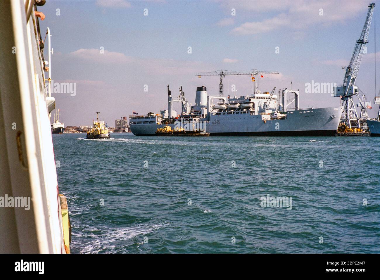 RFA Tarbatness A345 ship,  Portsmouth Harbour, Portsmouth, Hampshire, England, UK 1978, Stock Photo