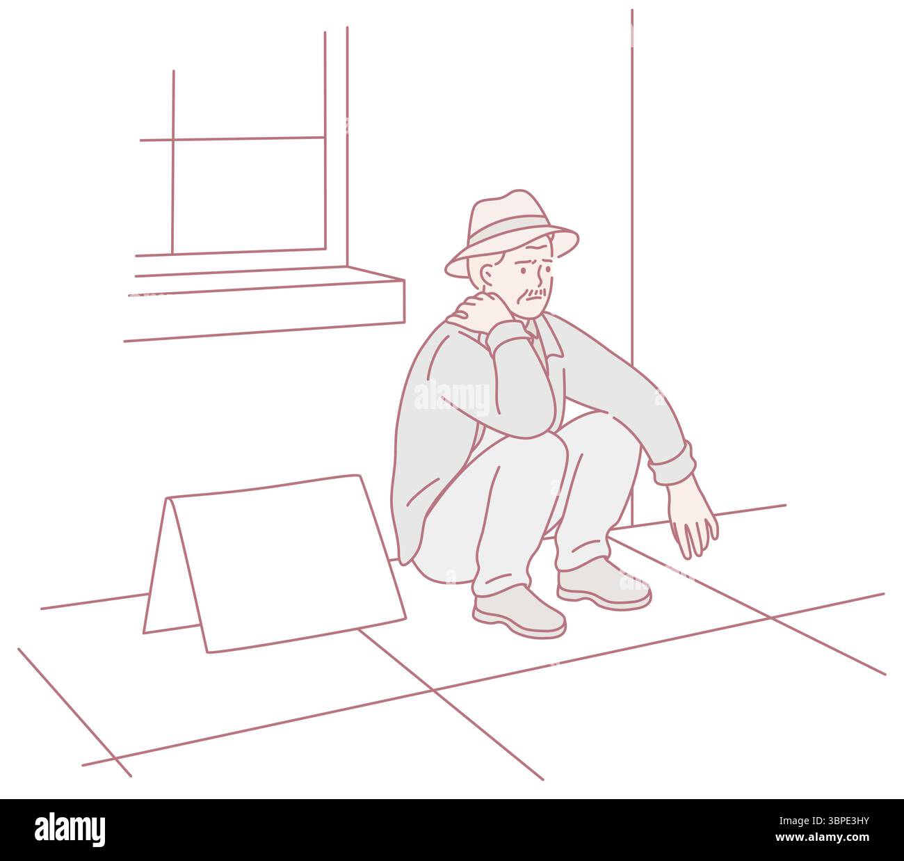 An evocative illustration shows a pensive man squatting by a window ...