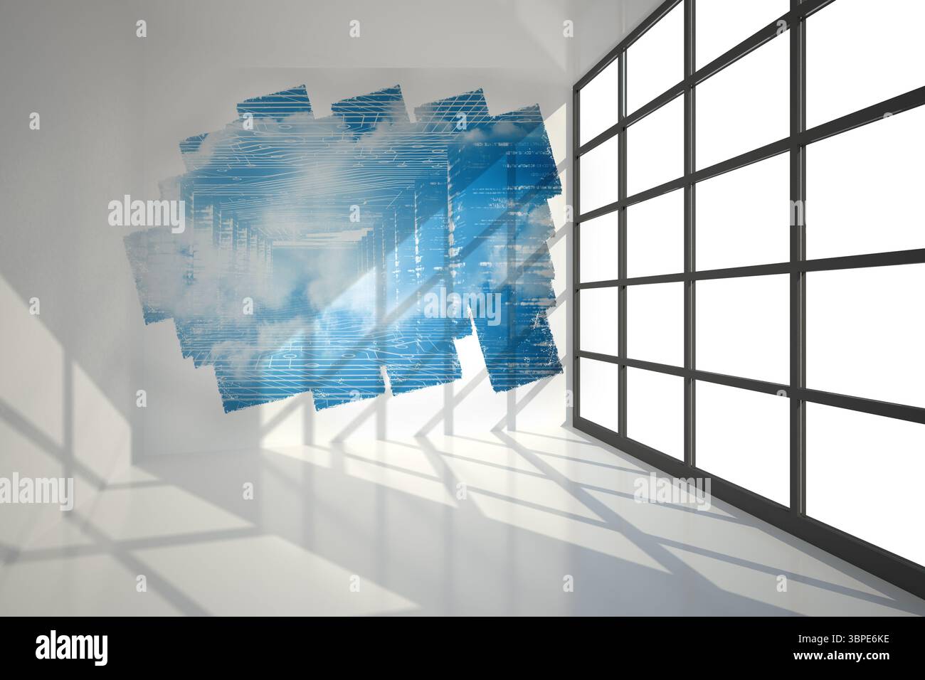 Abstract screen in room showing technology interface Stock Photo - Alamy