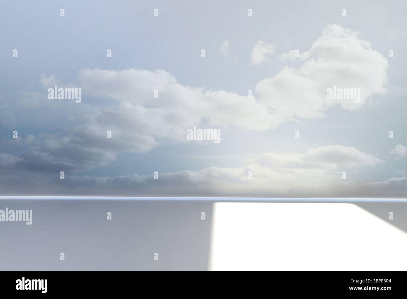 Flat minimal illustration is showing white floor meeting blue sky under ...