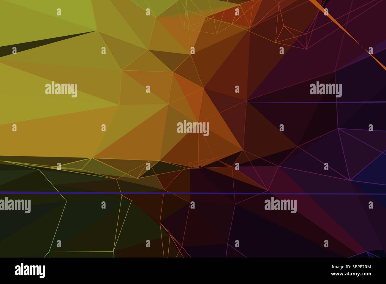 Abstract orange brown cluster is showing in low-poly wireframe mosaic on olive purple gradient Stock Photo