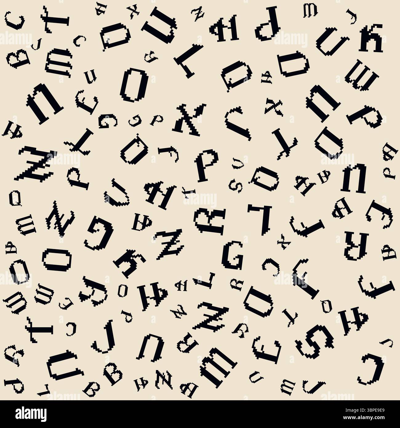 Pixel Gothic Font Letter Pattern on Light Beige Background. Vector Pixel Art. Stock Vector