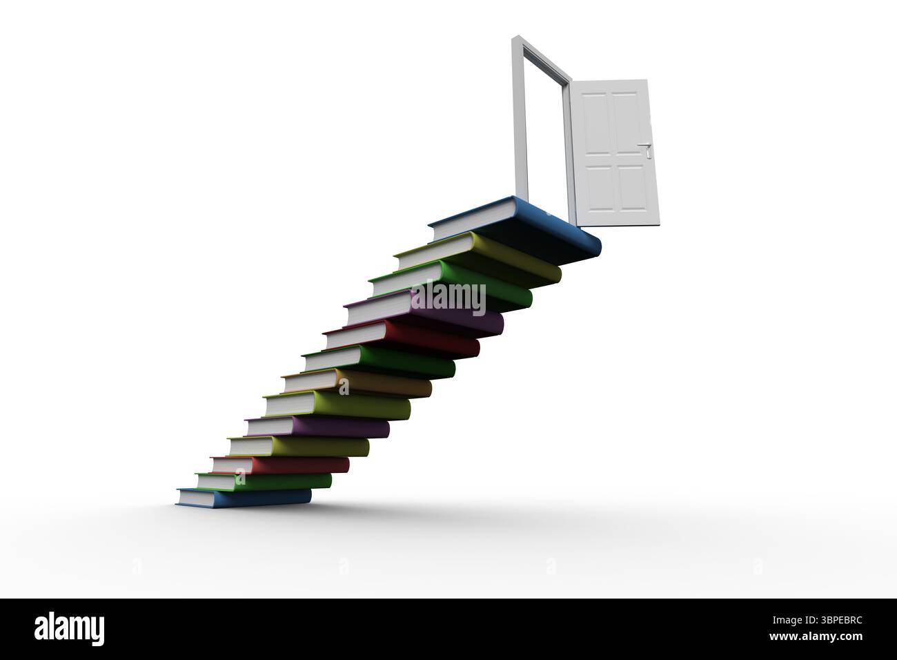 Steps made from books leading to open door Stock Photo - Alamy