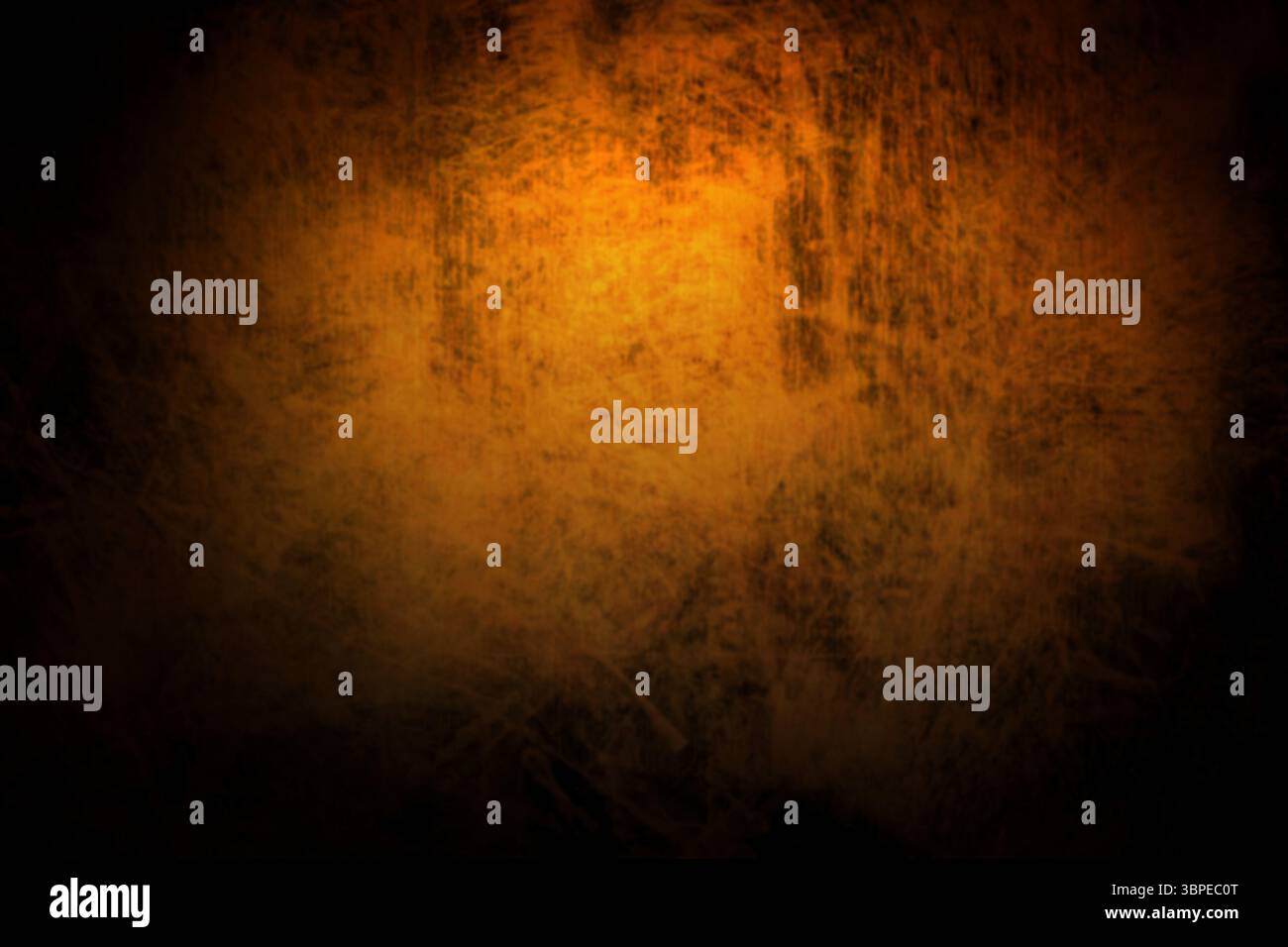 Glowing orange center is fading into black edges in flat design mottled grunge with scratched metal Stock Photo