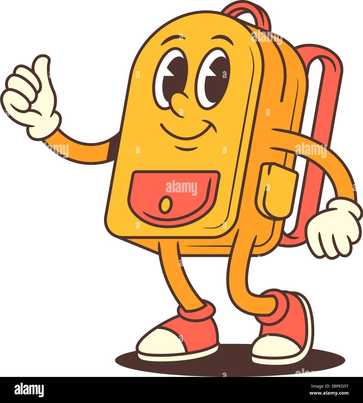 Cartoon backpack character with a smile and thumbs-up gesture, standing ...