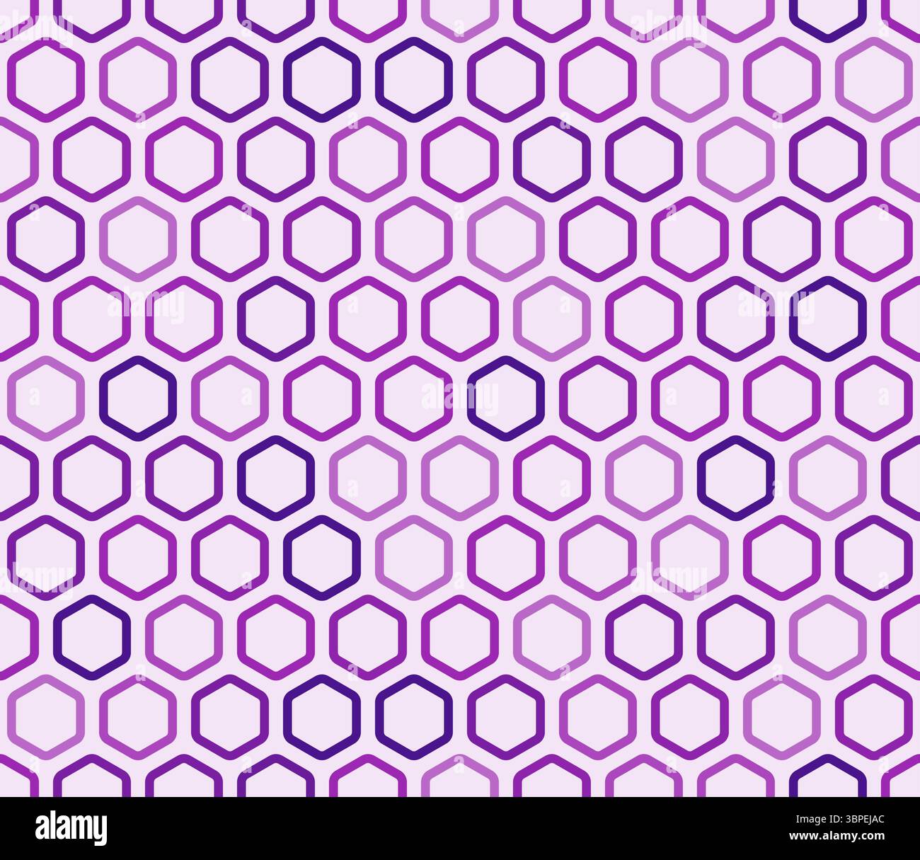 Vector science background. Bold rounded hexagon cells with padding. Purple color tones. Hexagonal shapes. Seamless pattern. Stock Vector