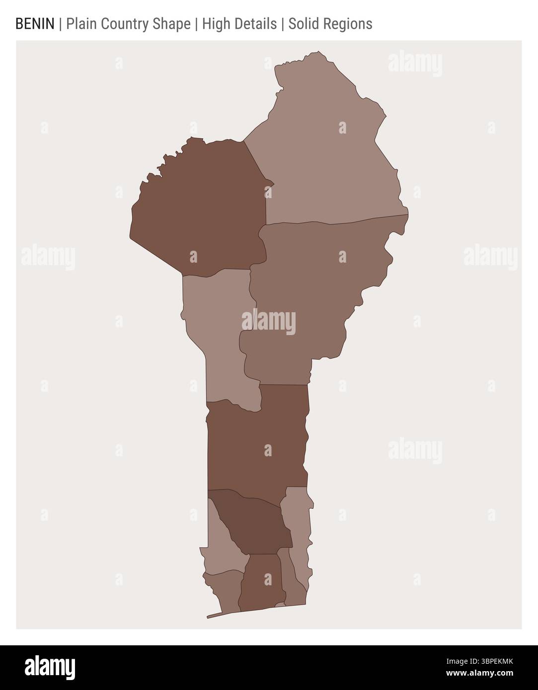 Benin plain country map. High details. Solid regions style. Shape of Benin. Vector illustration. Stock Vector