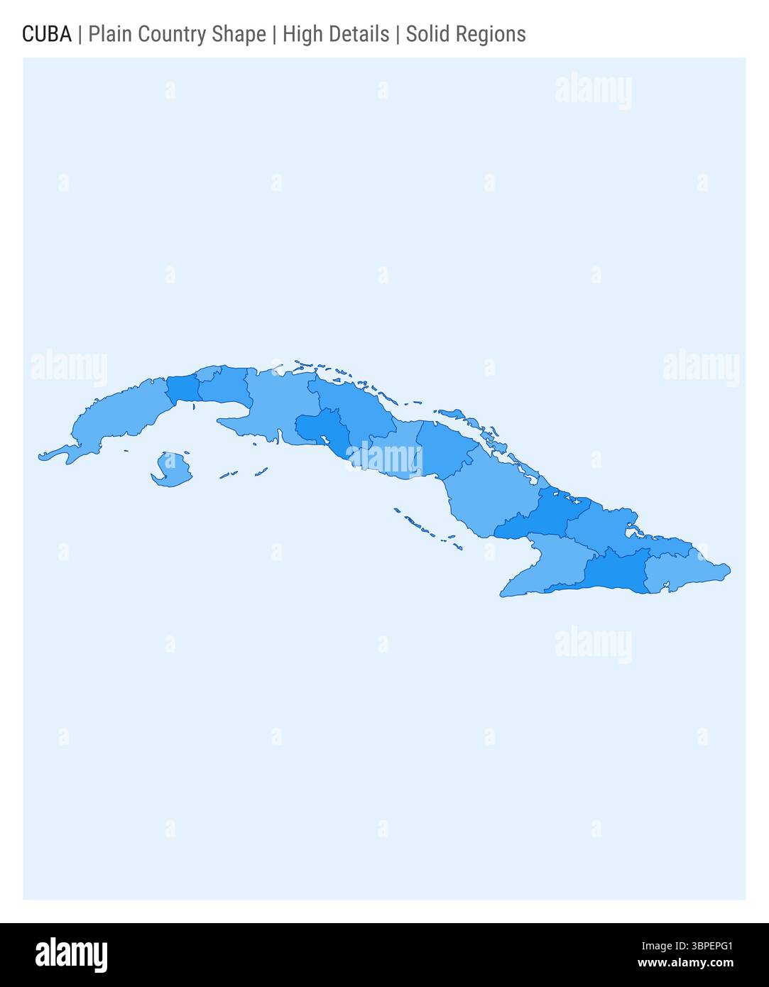 Cuba plain country map. High details. Solid regions style. Shape of ...