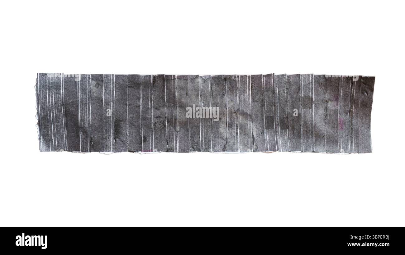 A rectangular textbox background created using shredded black-printed paper on white background with clipping path Stock Photo
