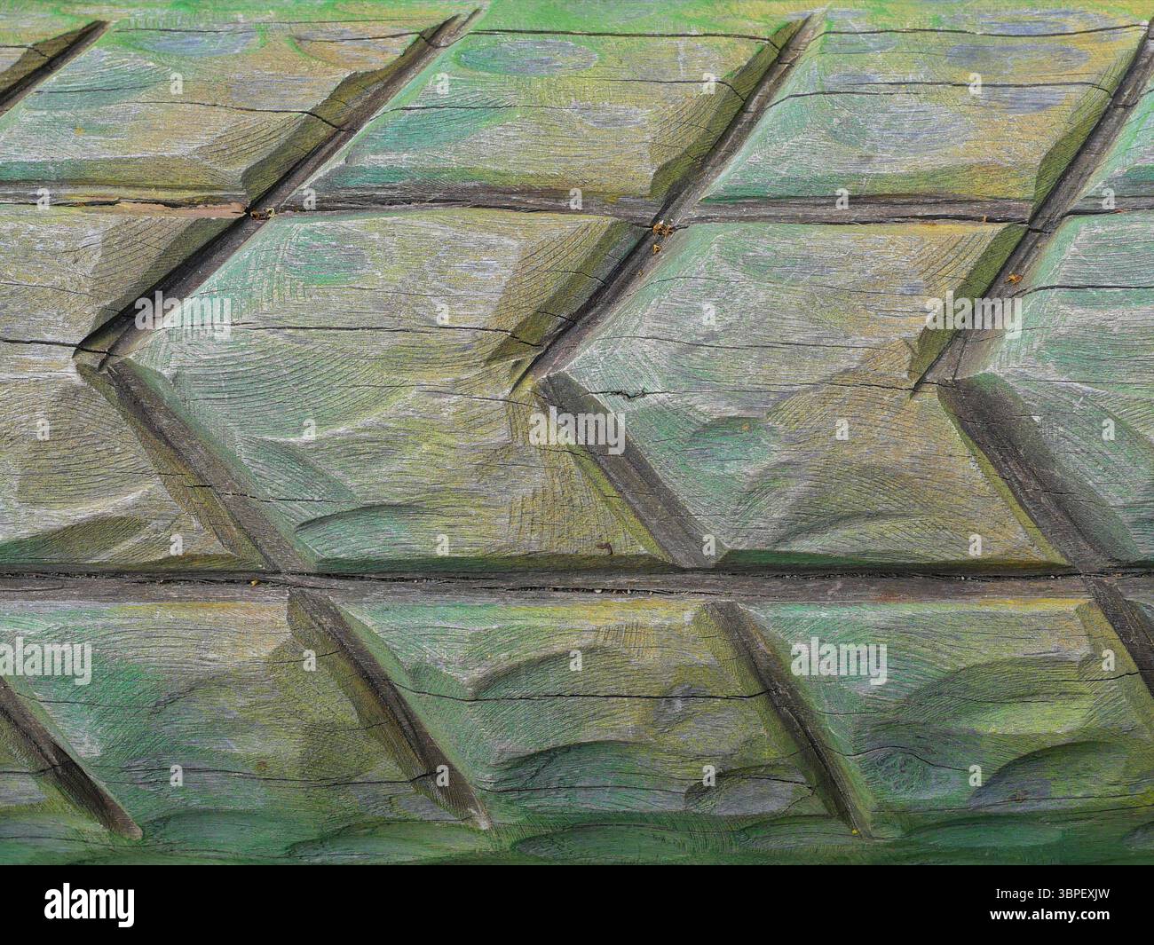 Textured wooden surface of a balance beam on a playground. Natural material in detail. Ideal as background. Copyspace. Stock Photo