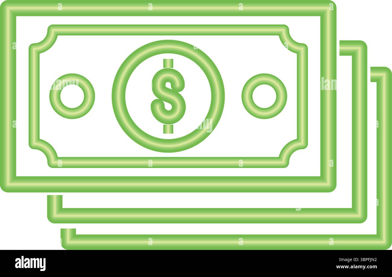 Neon money stack of currency bills with dollar sign Stock Vector Image ...