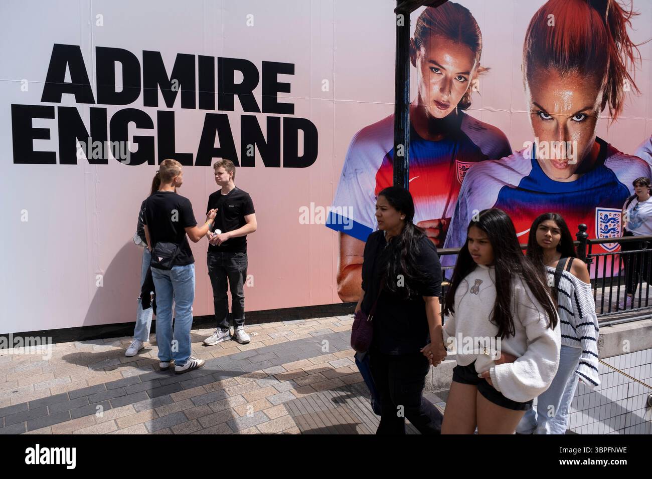 Lionesses advertising hoarding outside the Nike store at Oxford Circus during the Womens Euro 2025 football tournament on 7th July 2025 in London, United Kingdom. The England womens national football team, nicknamed the Lionesses, are the current Euro champions, which has made the players household names in the UK. Stock Photo
