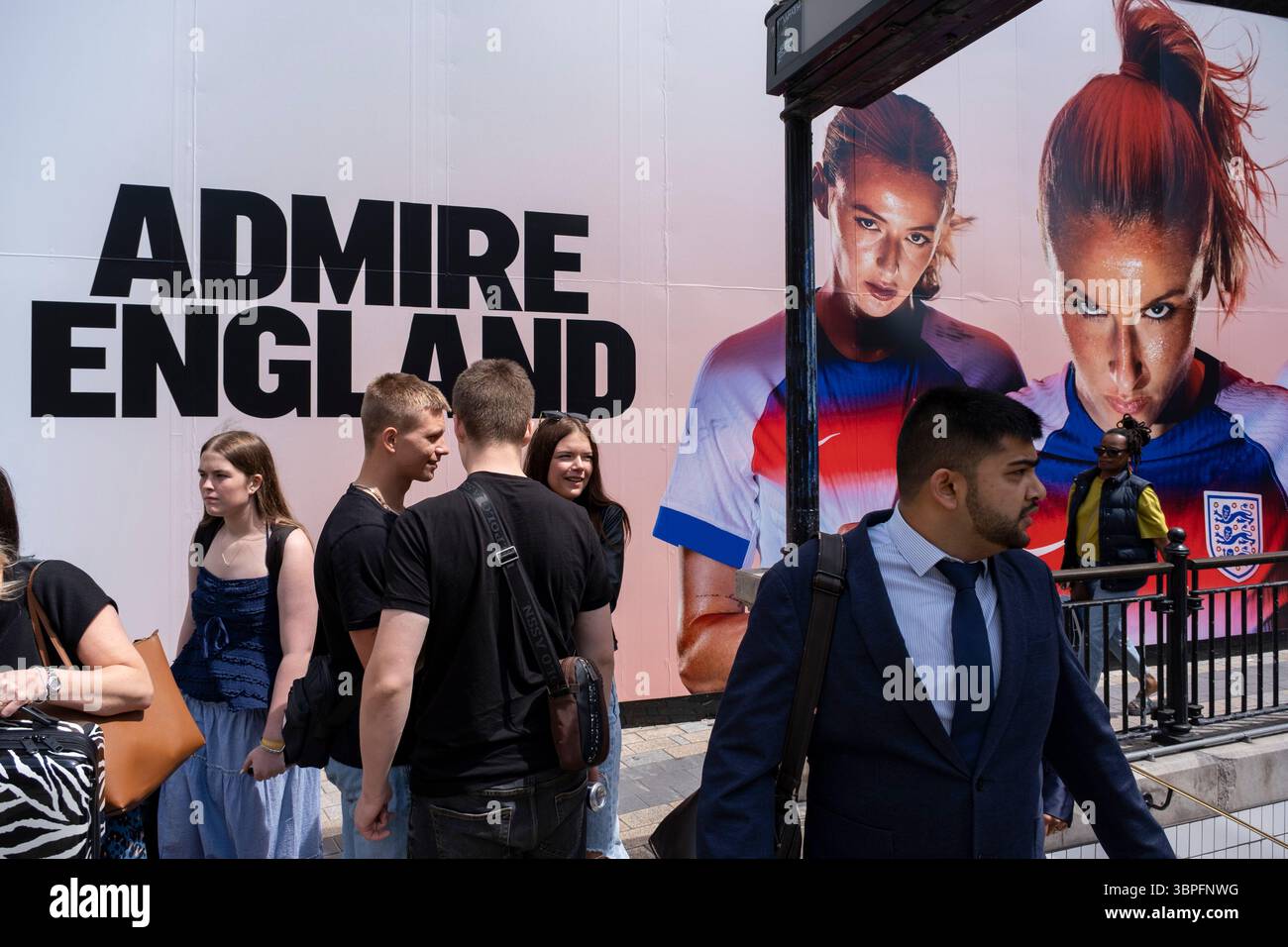 Lionesses advertising hoarding outside the Nike store at Oxford Circus during the Womens Euro 2025 football tournament on 7th July 2025 in London, United Kingdom. The England womens national football team, nicknamed the Lionesses, are the current Euro champions, which has made the players household names in the UK. Stock Photo