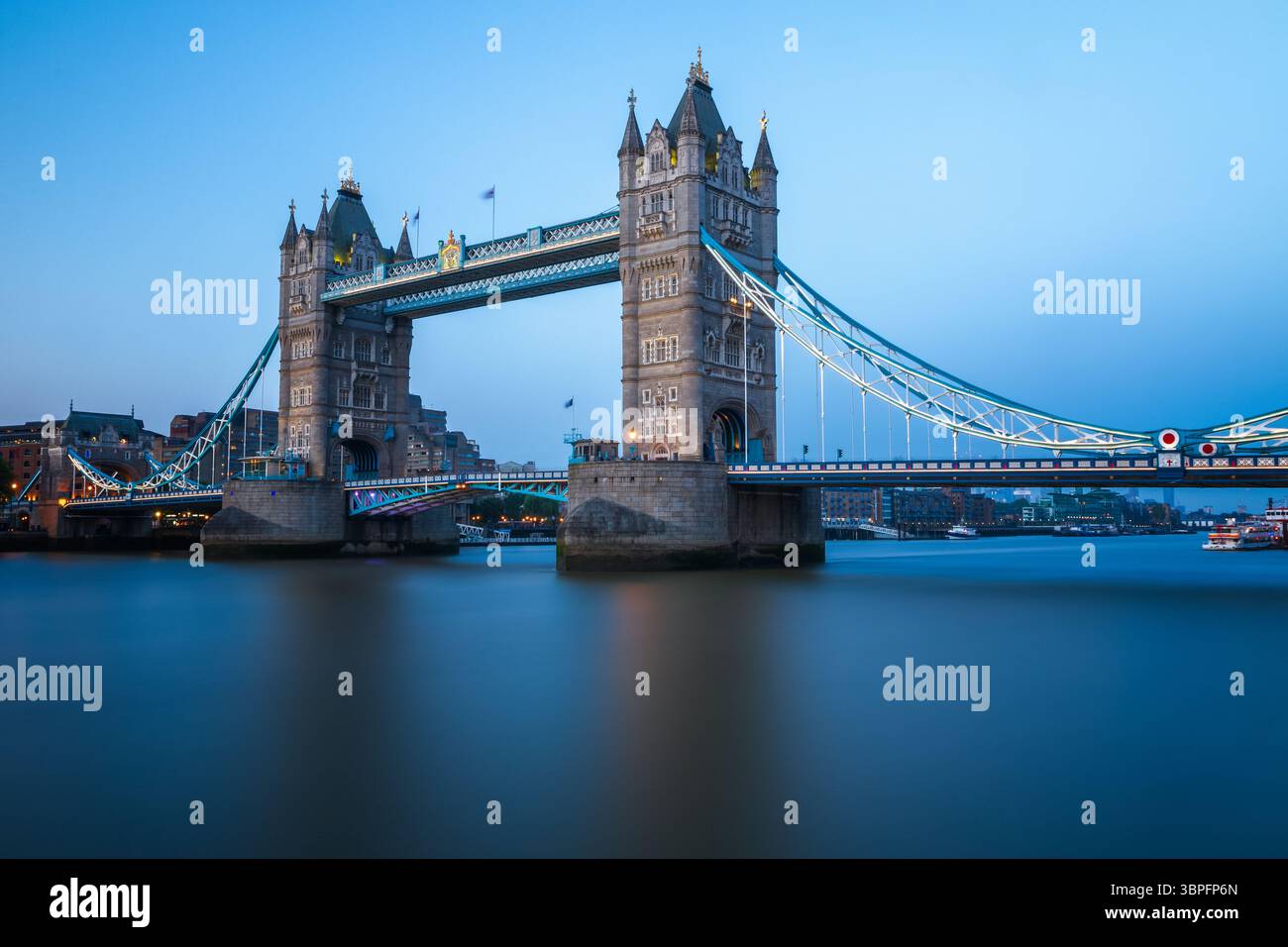Long exposure, Tower Bridge over river Thames in London Stock Photo