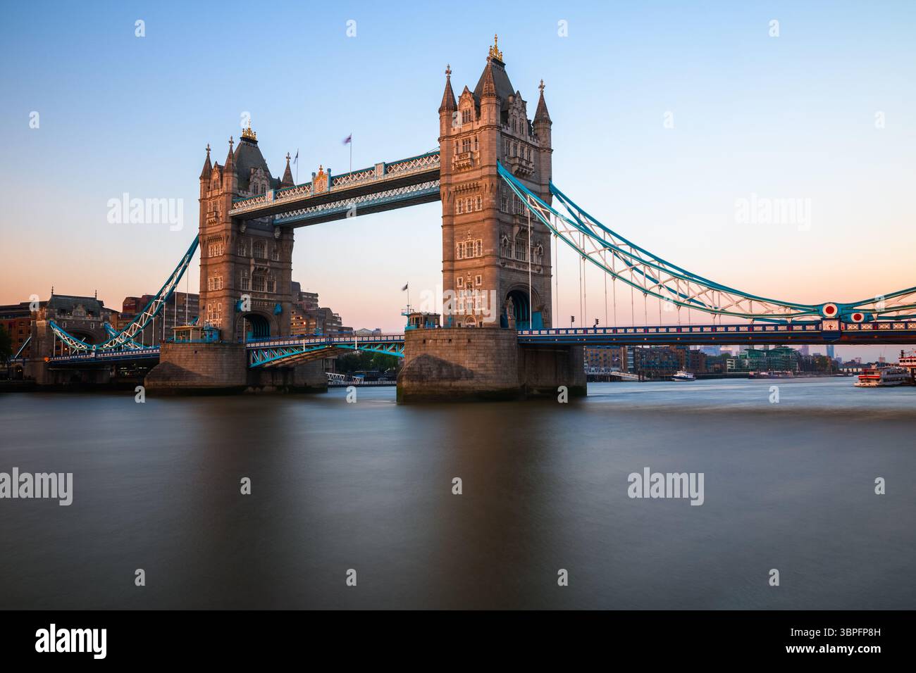 Long exposure, Tower Bridge over river Thames in London Stock Photo
