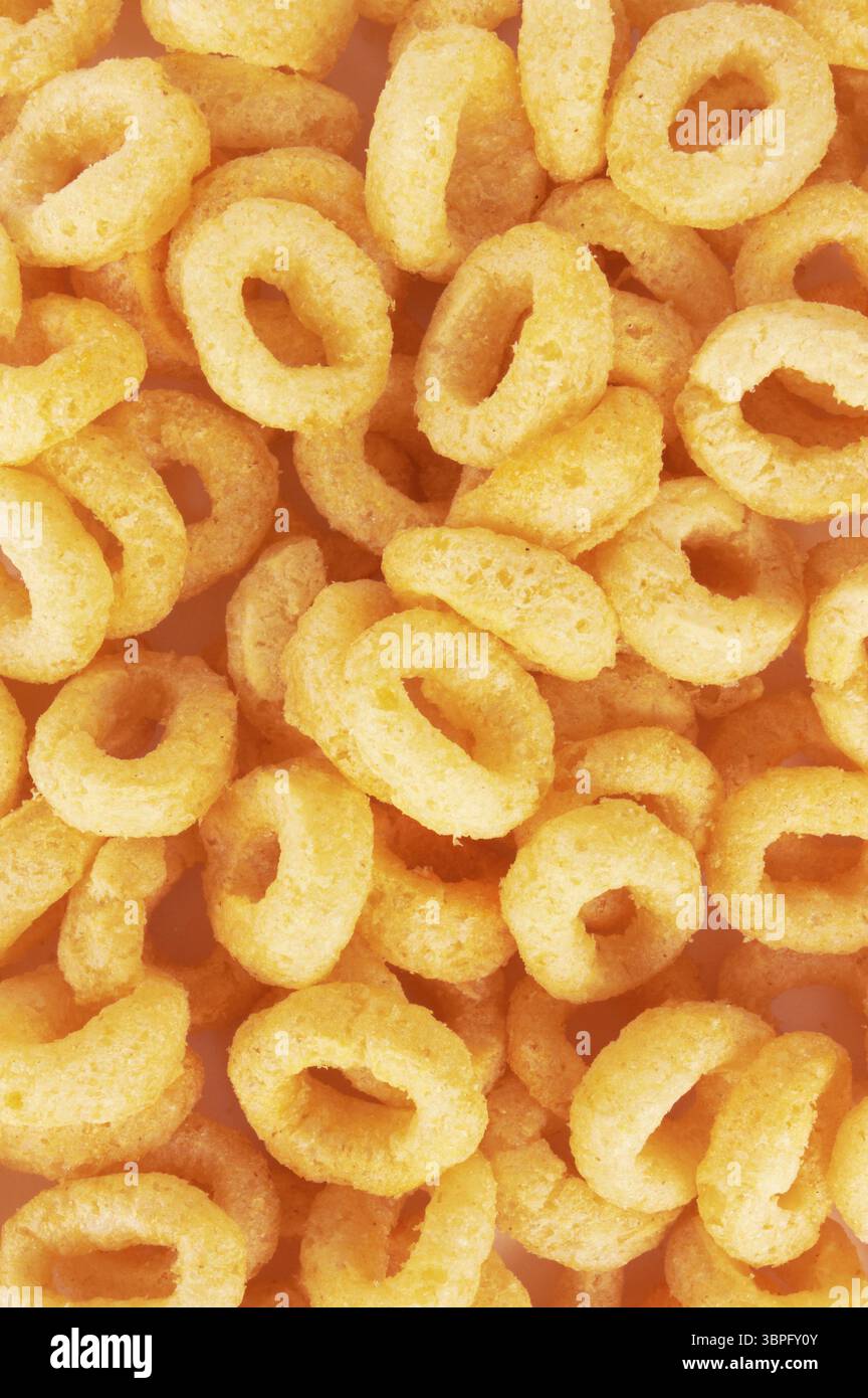 Crunchy corn snacks texture close up Stock Photo