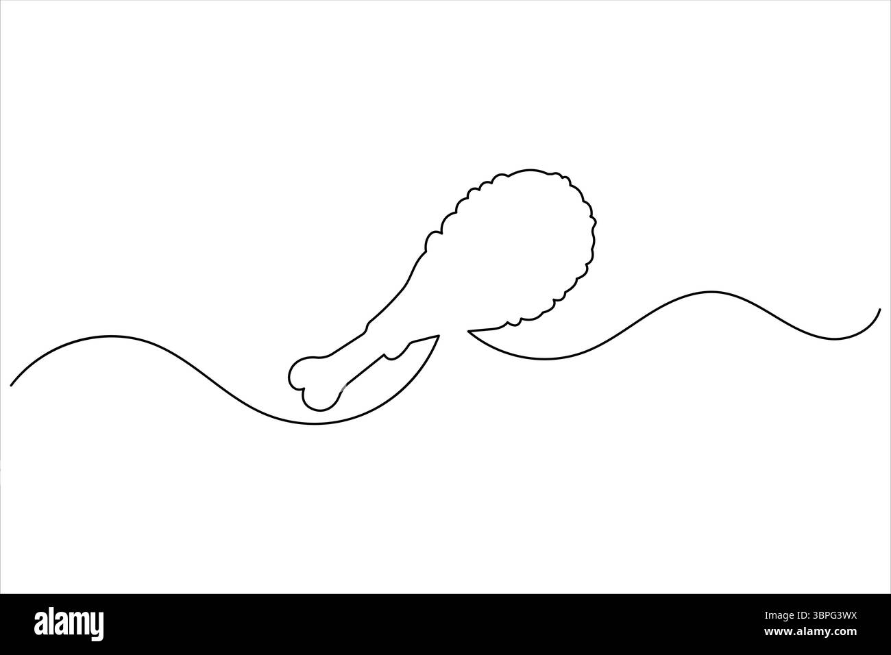 Fried chicken drumstick continuous one line drawing of white background with minimalist outline style Stock Vector