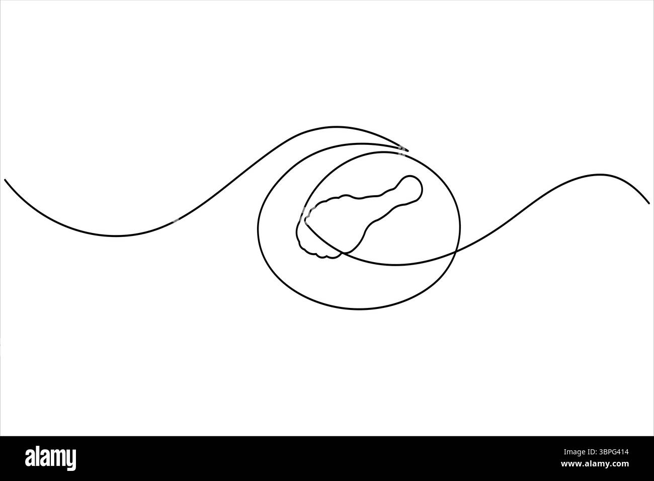 Fried chicken drumstick continuous one line drawing of white background with minimalist outline style Stock Vector