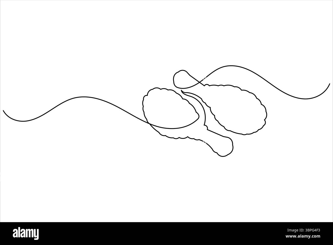 Fried chicken drumstick continuous one line drawing of white background with minimalist outline style Stock Vector