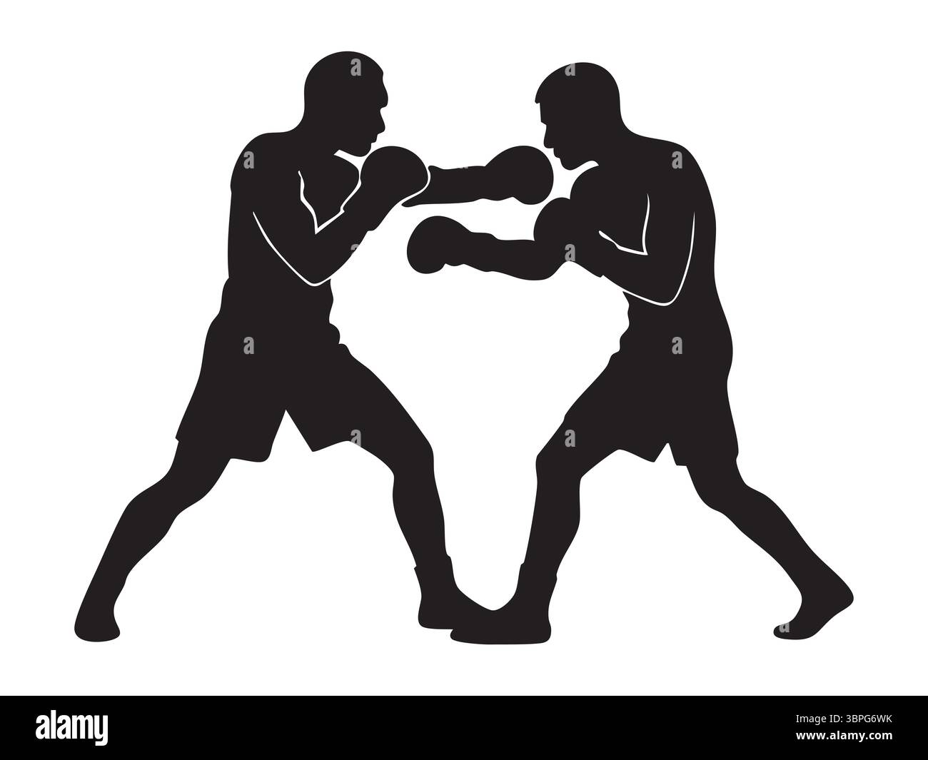 Black silhouette of two boxers in fighting stance, isolated on white ...