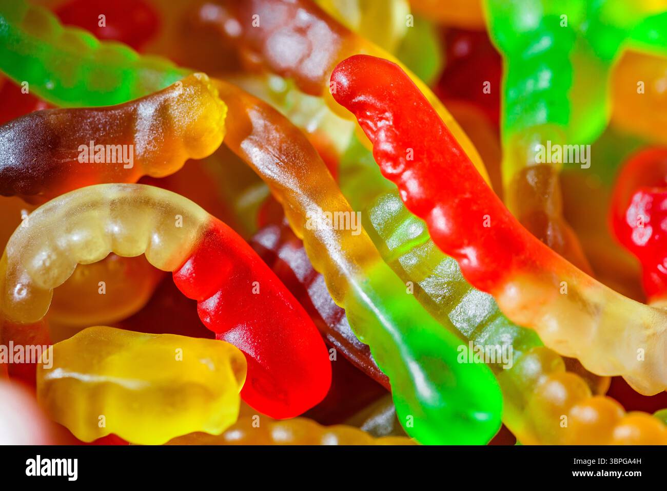 jelly candy worms close-up, selective focus Stock Photo