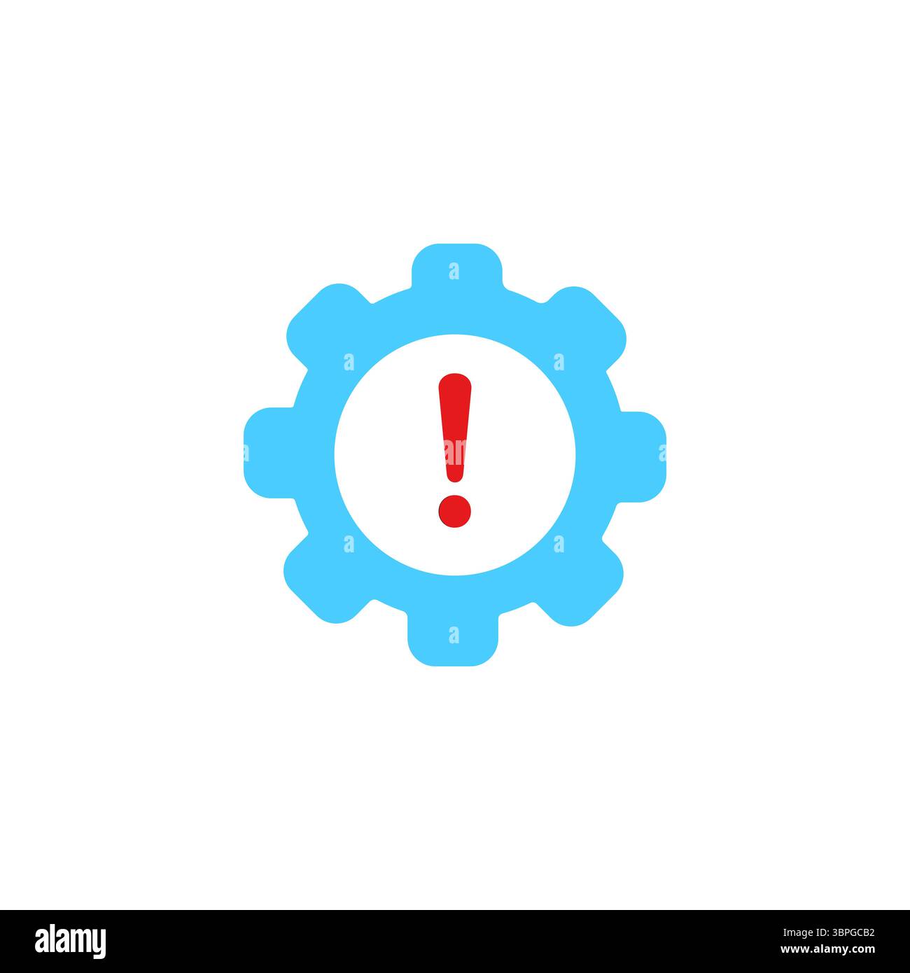 Icon of blue gear with red alert symbol for warning and caution ...