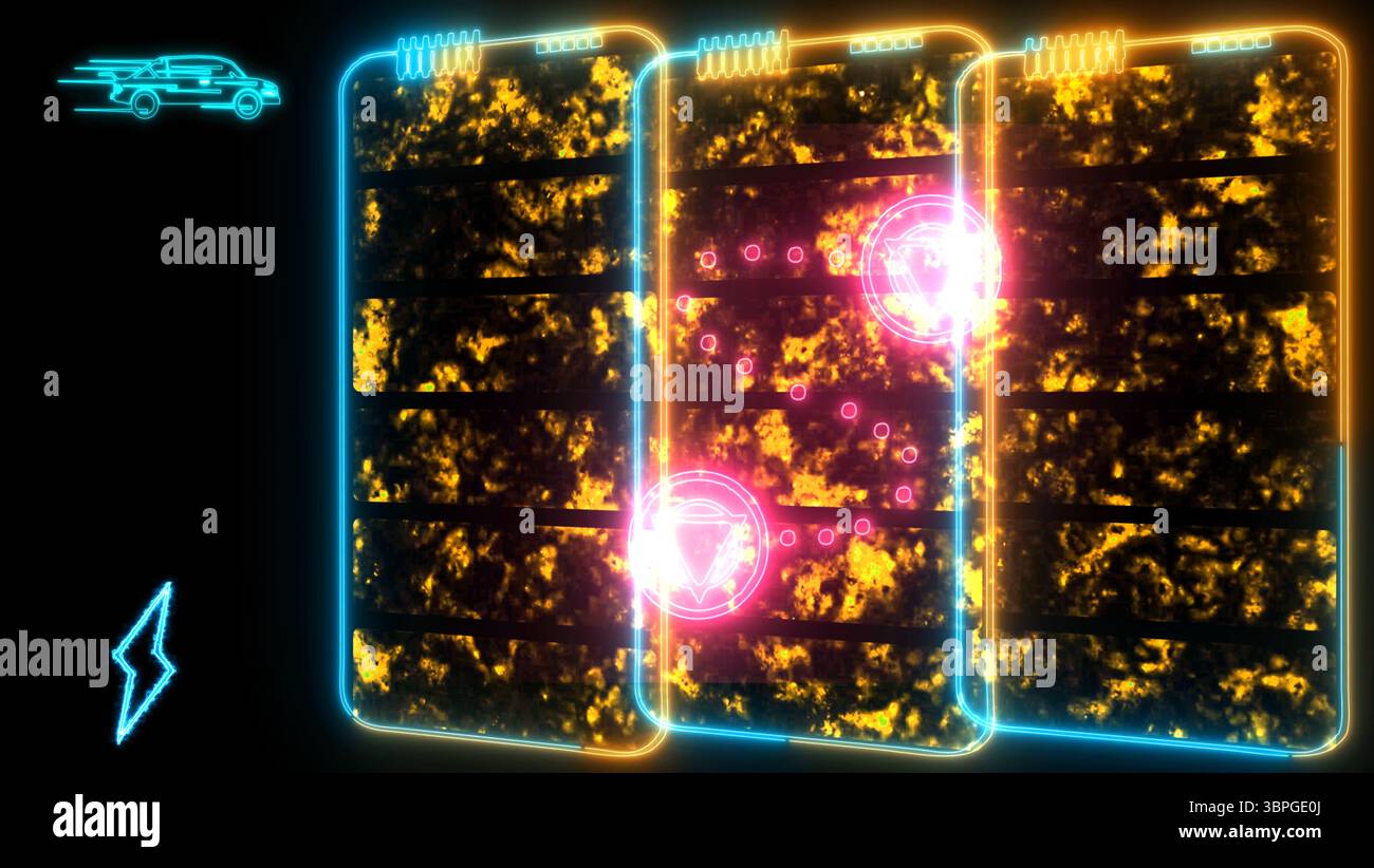 Solid state powerful battery laser border orange and blue loop energy ...