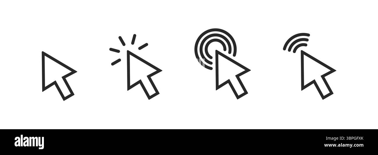 Cursor icons in solid black style showing different click actions ...