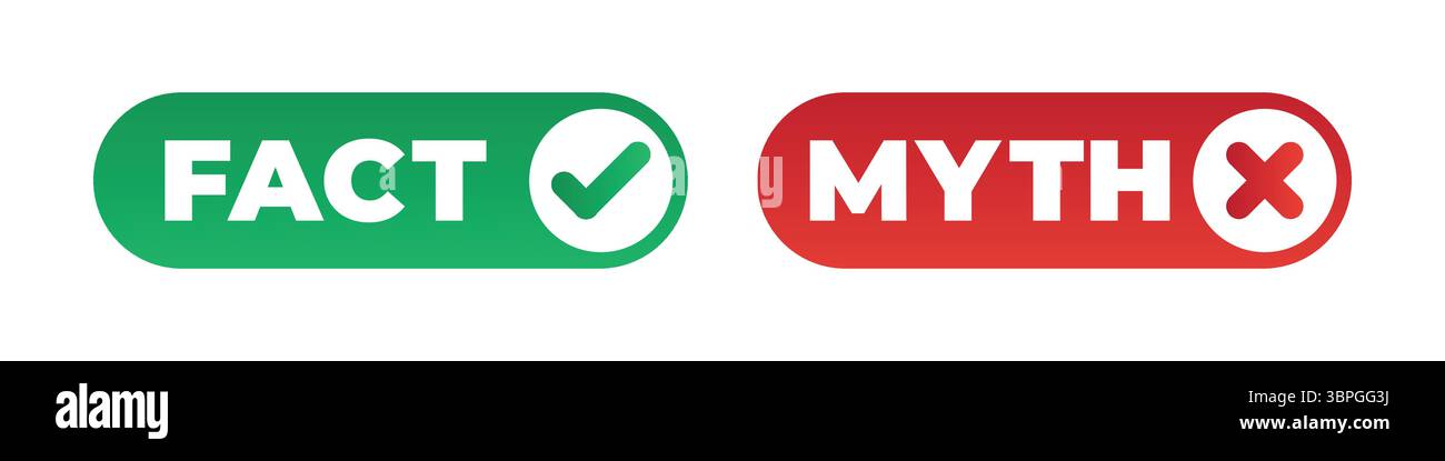 Fact And Myth Labels With Green Check And Red Cross Icons Representing