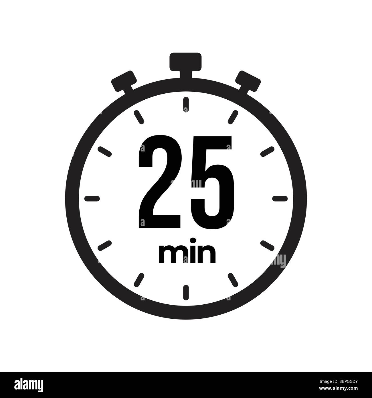 Stopwatch showing 25 minutes with time indicator in black and white ...