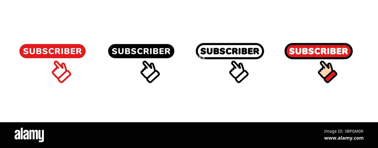 Icon set featuring subscribe button with clicking hand in various ...