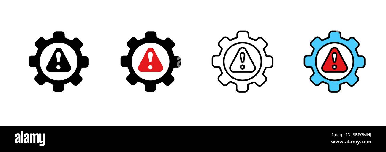 Icon set of warning gears demonstrating alert concepts in different ...