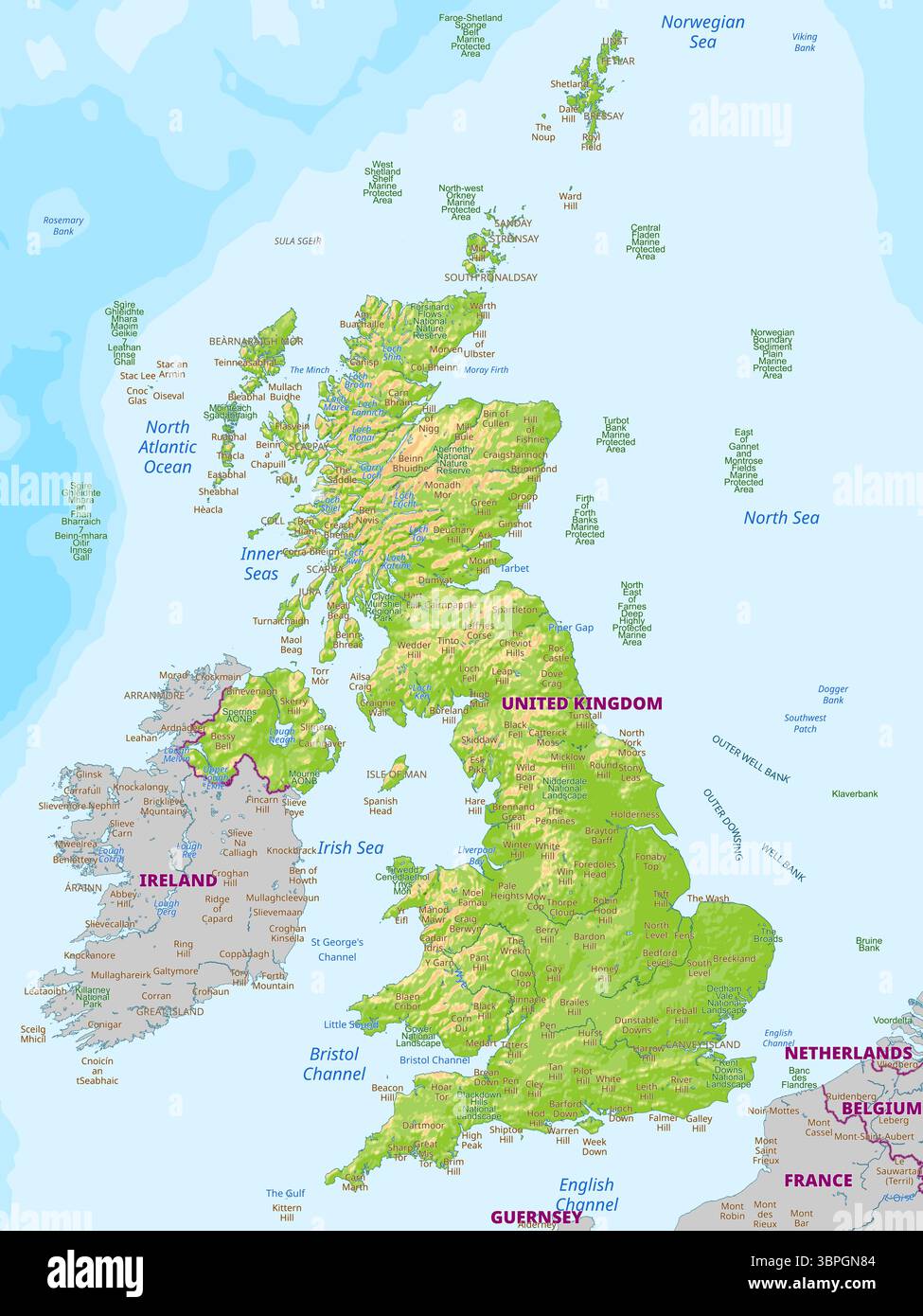 Detailed physical map of United Kingdom Stock Vector Image & Art - Alamy