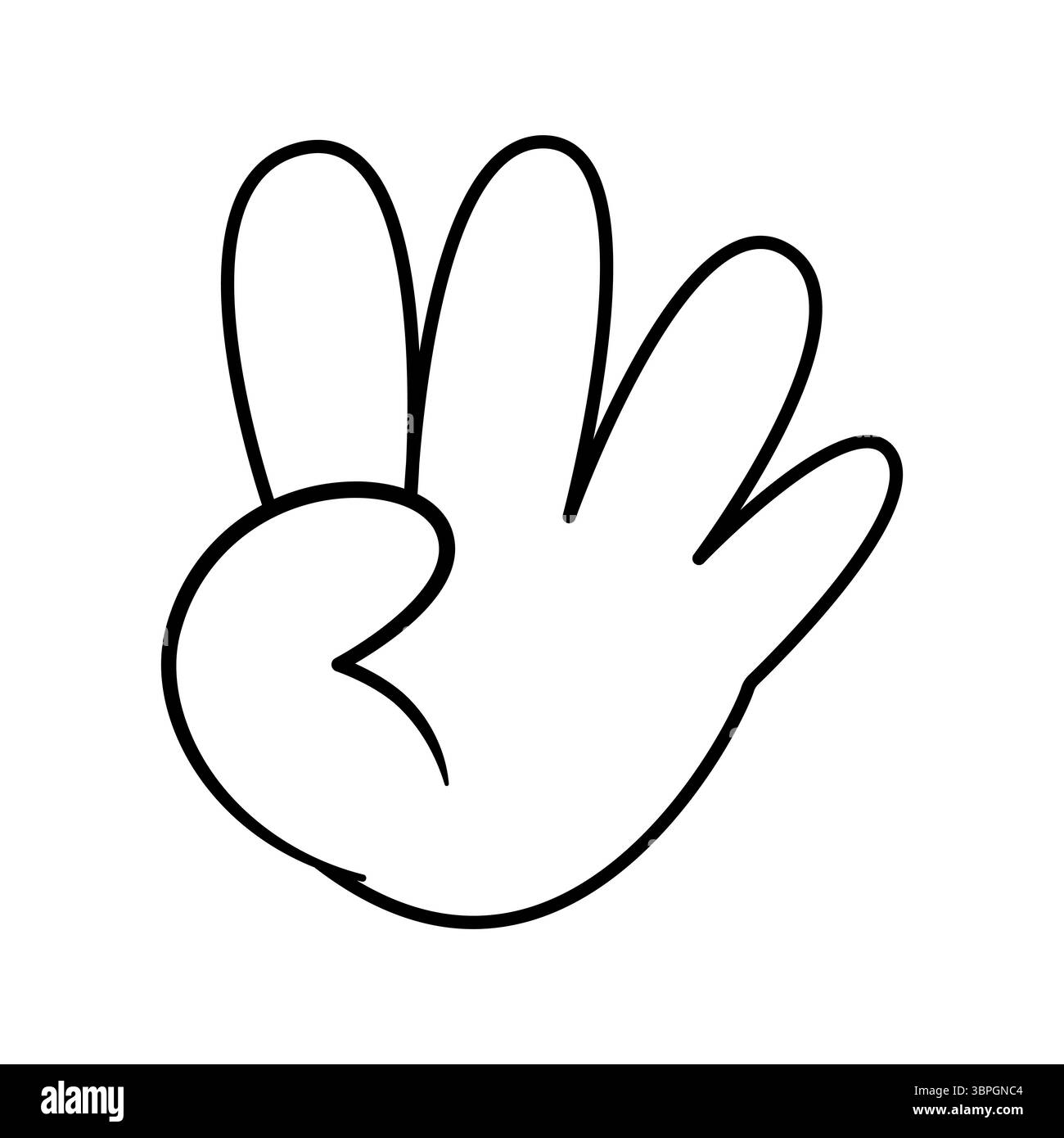 Hand Showing the Number Four Illustration. This black and white vector illustration features a cartoon-like hand gesture displaying the number four. Stock Vector