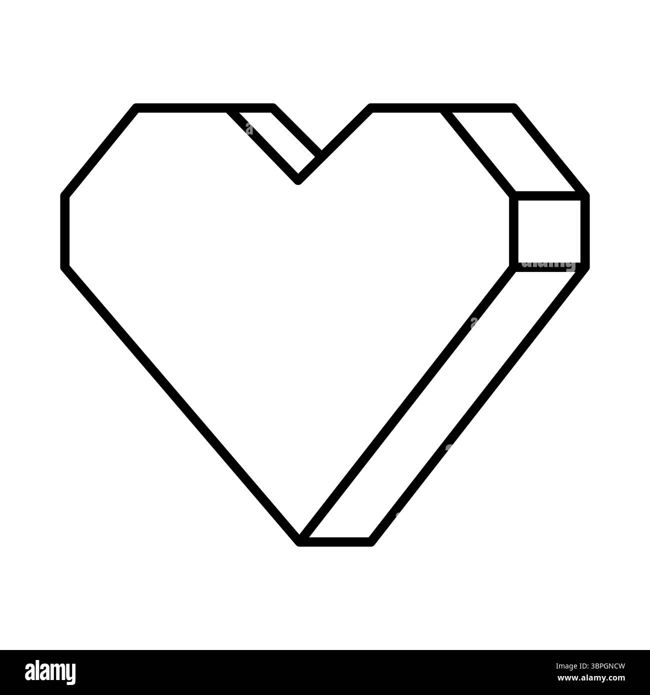 Geometric Heart Outline Illustration. The heart is composed of clean, straight lines forming sharp angles, giving it a modern, faceted appearance. Stock Vector