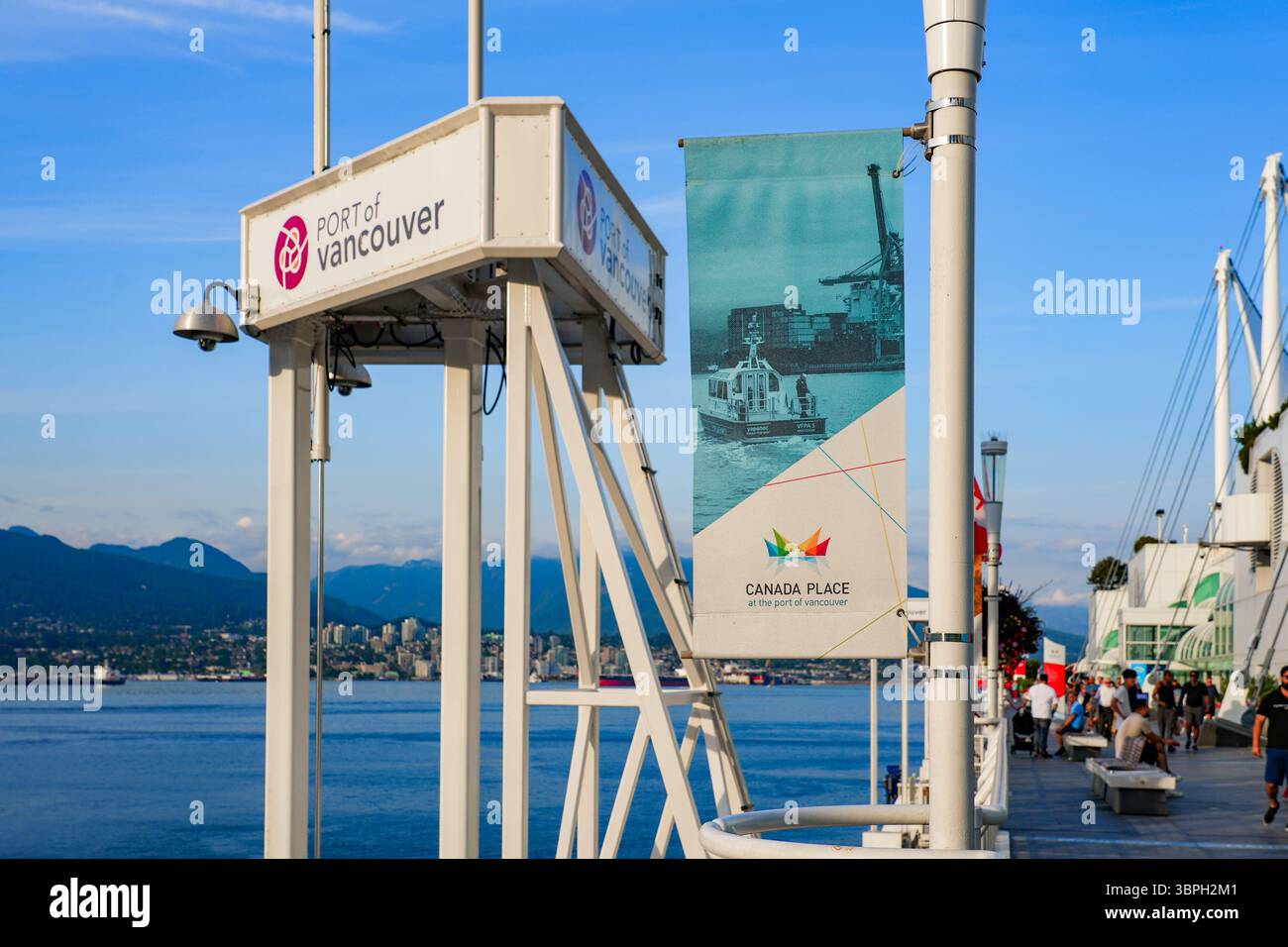 Tower of the Port of Vancouver in Canada Place, a Convention Centre and Cruise Ship Terminal in Downtown Vancouver, British Columbia, Canada Stock Photo