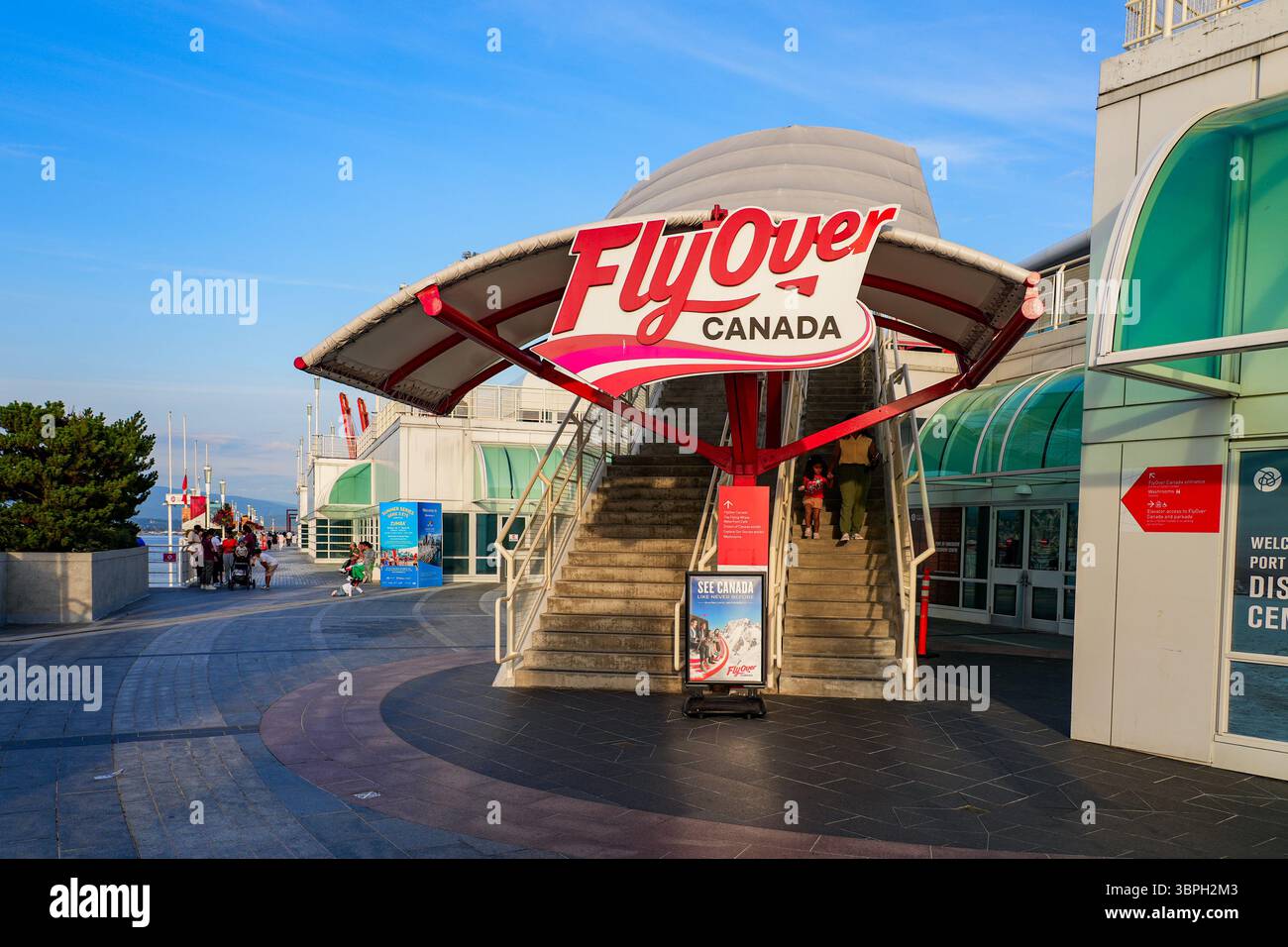 Stairway to FlyOver Canada, a flying-theatre attraction in Canada Place in Downtown Vancouver, British Columbia, Canada Stock Photo
