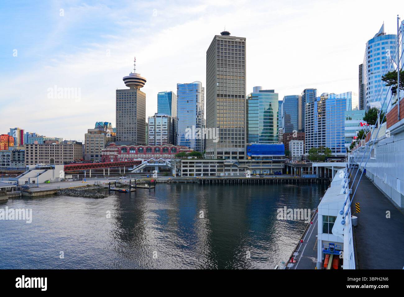 Skyscrapers of Downtown Vancouver seen from Canada Place, a Convention Centre and Cruise Ship Terminal in British Columbia, Canada Stock Photo