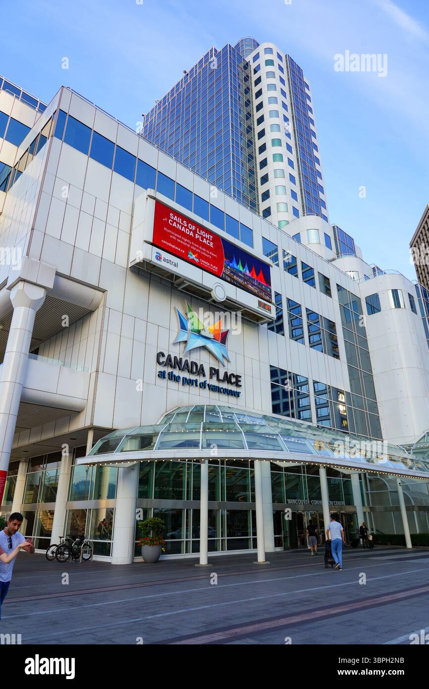 Facade of Canada Place, a Convention Centre and Cruise Ship Terminal on the Burrard Inlet in Downtown Vancouver, British Columbia, Canada Stock Photo