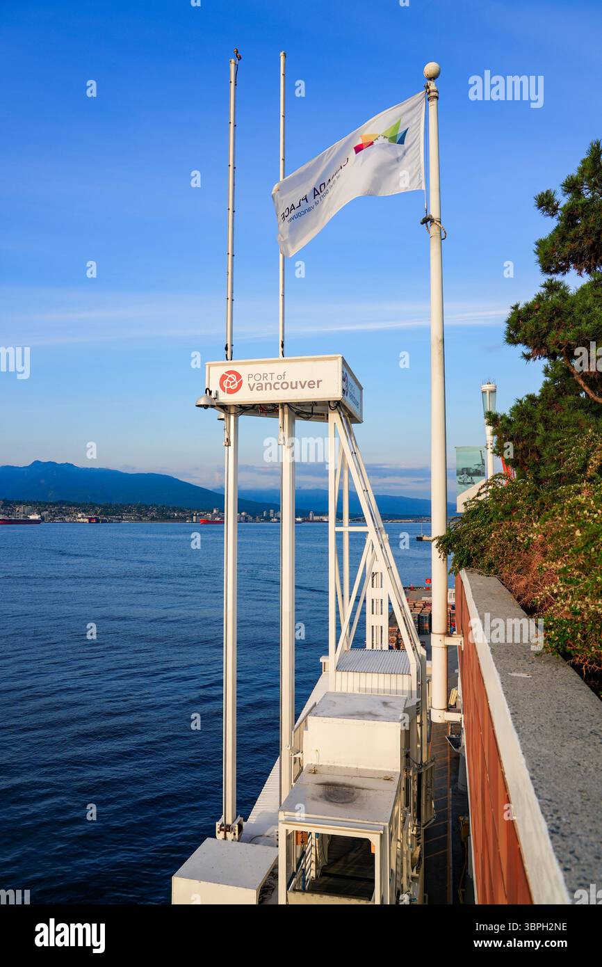 Tower of the Port of Vancouver in Canada Place, a Convention Centre and Cruise Ship Terminal in Downtown Vancouver, British Columbia, Canada Stock Photo
