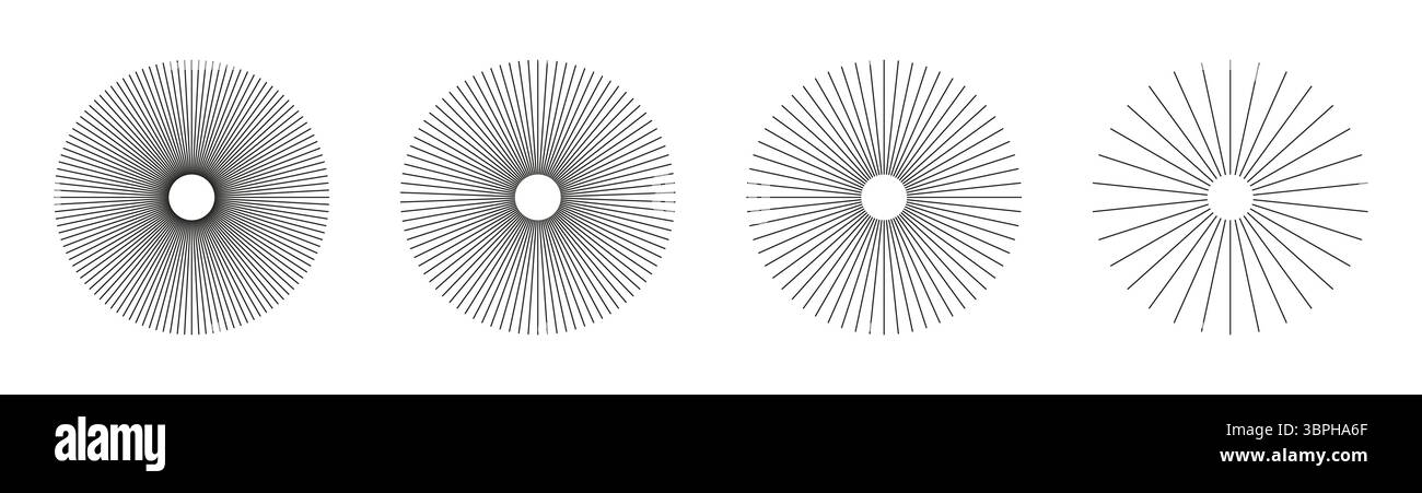 Radial circle lines. Circular lines elements. Symbol of Sun star rays ...
