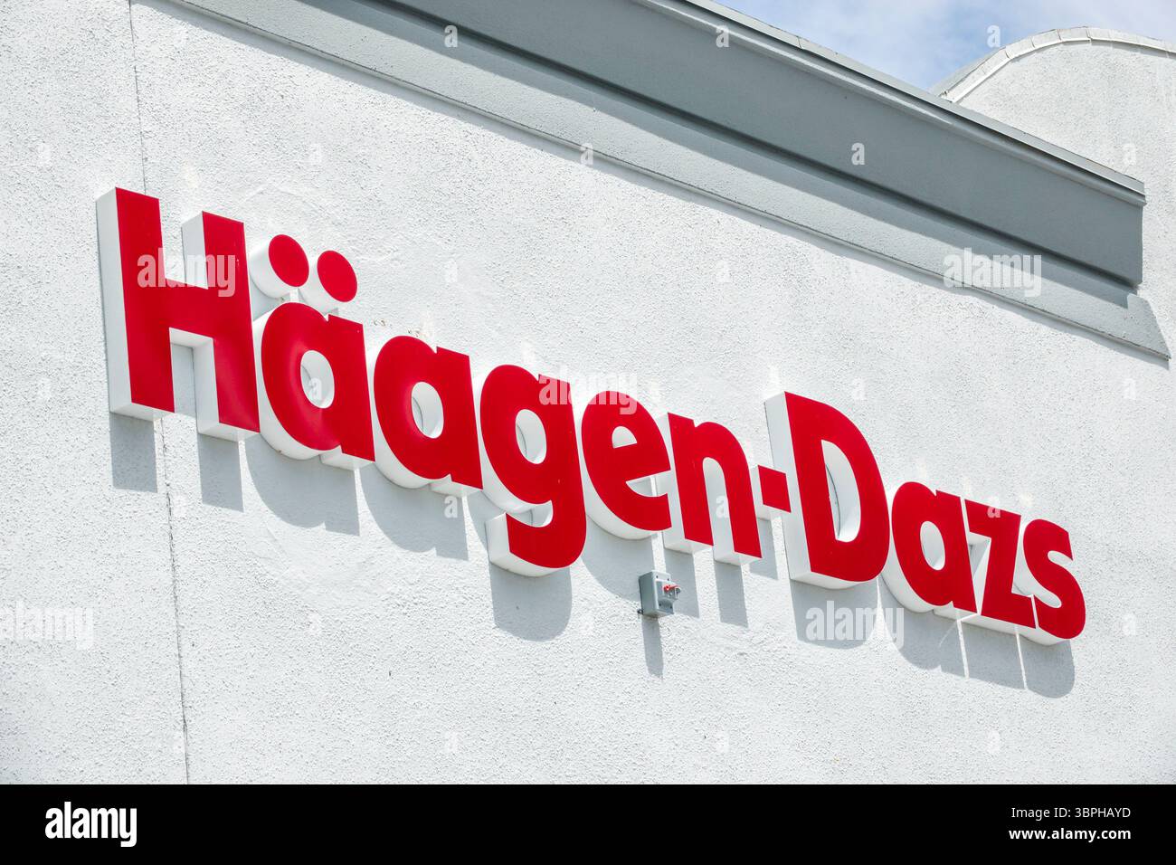 Sunny Isles Beach Florida Miami,RK Centers shopping mall,outside exterior,business sign,Haagen-Dazs ice cream brand,frozen dessert shop logo signage,s Stock Photo