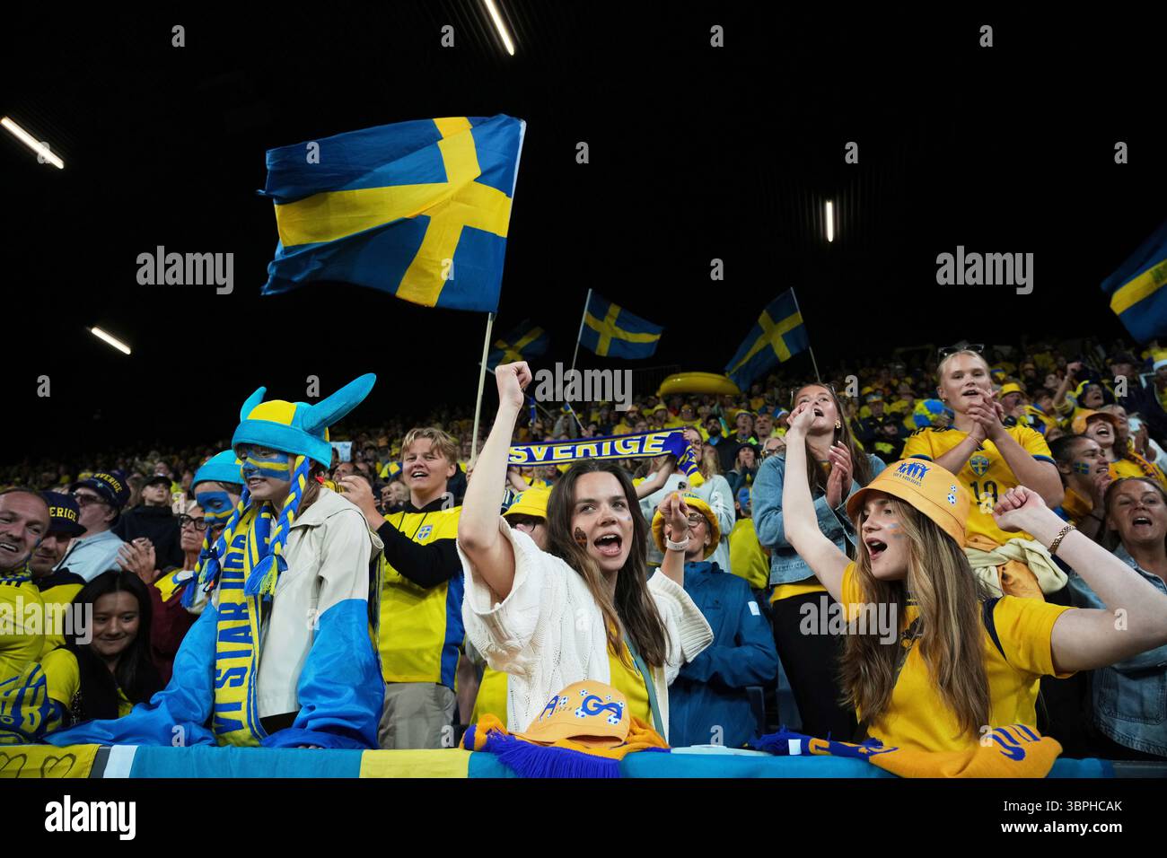 Sweden Fans Sweden fans celebrate at the end of the Euro 2025, group C, soccer ...