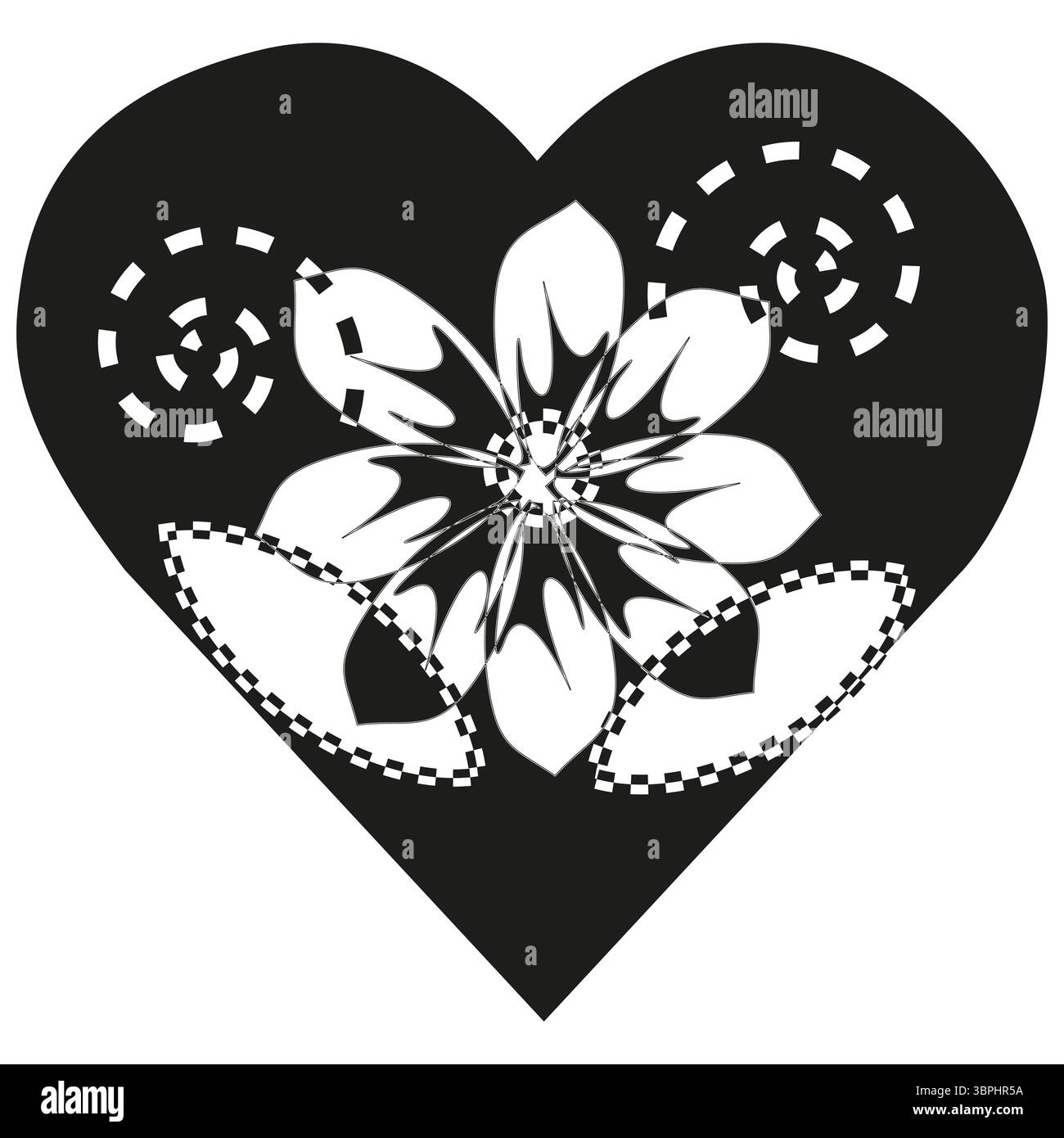 Abstract flower icon. Decorative petal design. Heart graphic shape. Vector ornate art. Stock Vector