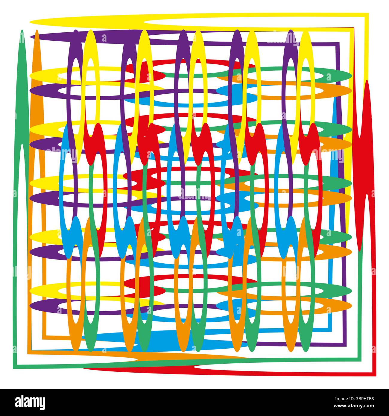 Colorful grid icon. Overlapping oval Vector. Layered rectangle frame. Bright abstract pattern. Stock Vector