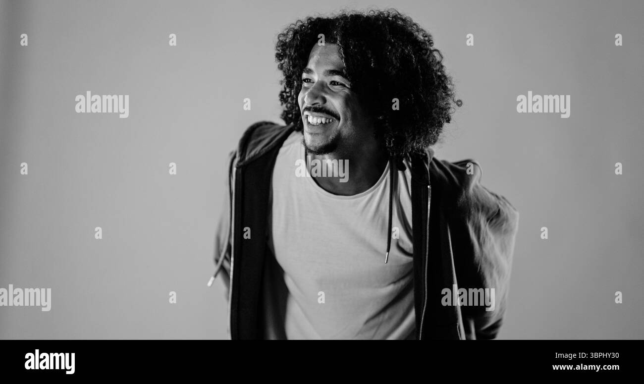 Portrait cheerful handsome young african Black and White Stock Photos ...