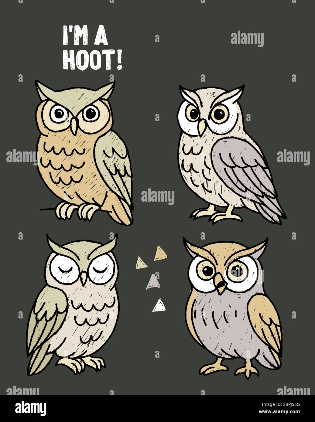 Owl animal vector on a black background. Stock Vector